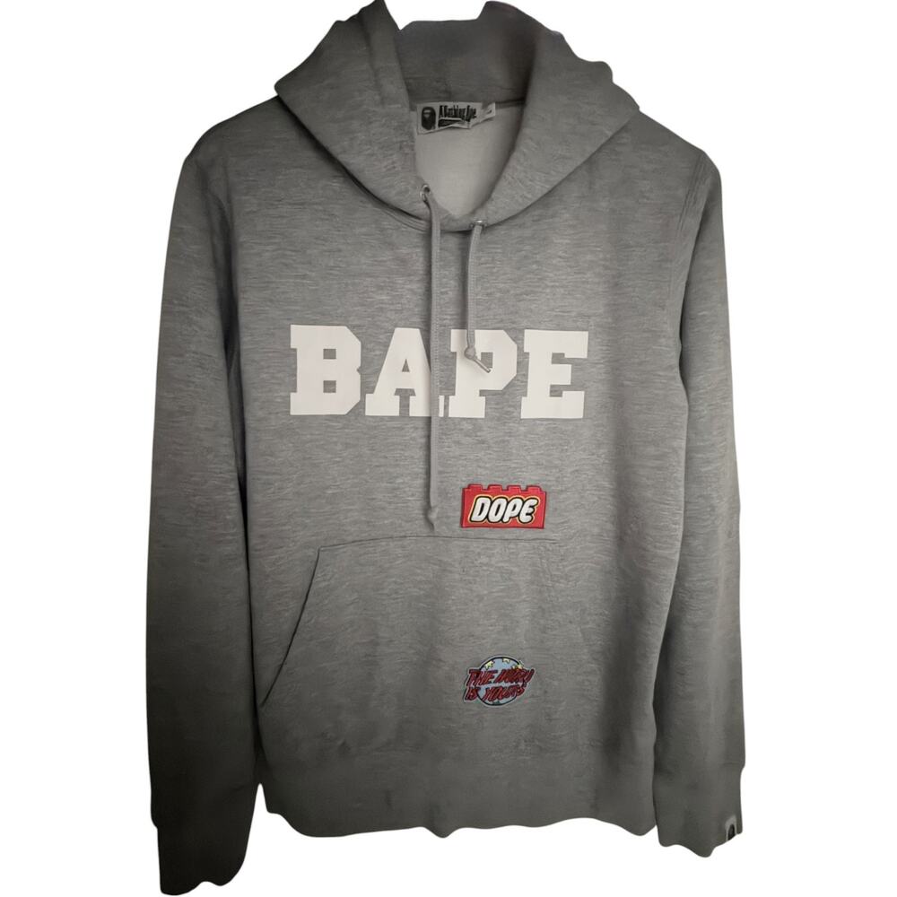 BAPE A Bathing Ape College Logo Patch Hoodie Gray Mens L